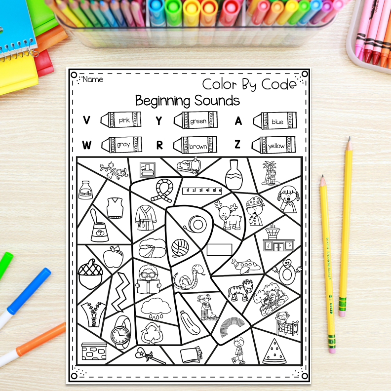 Beginning Sounds Color by Code Worksheets for Kindergarten - Image 2