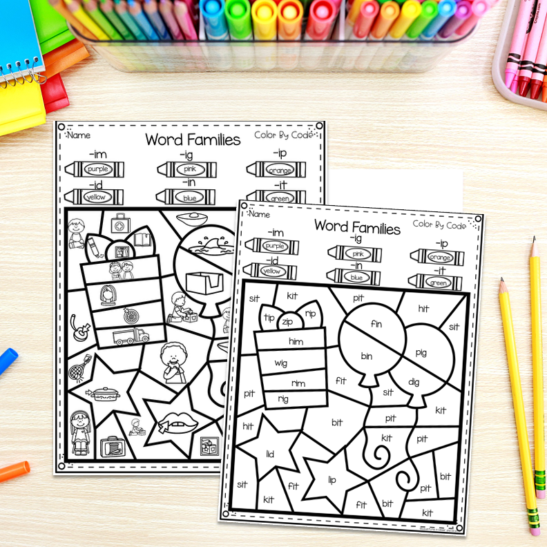 Word Family Worksheets | Color by Code Activities - Image 2