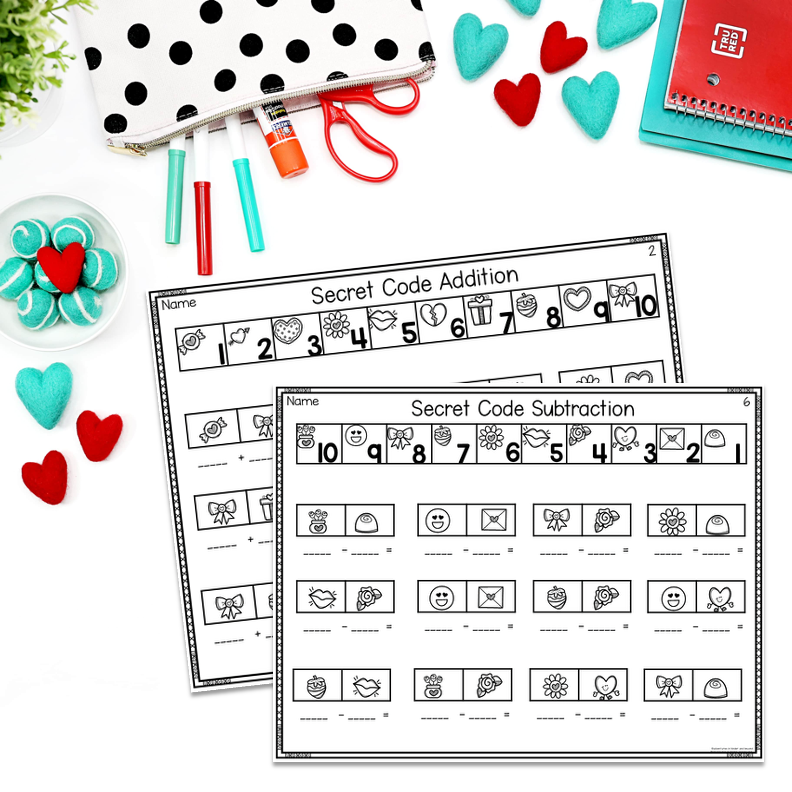 Valentine's Day Addition and Subtraction Worksheets - Image 3