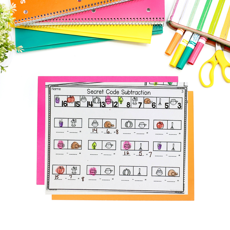 Fall Addition and Subtraction Worksheets - Image 3