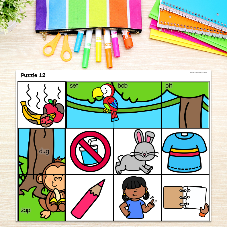 CVC Words Picture Puzzles | Kindergarten Literacy Centers - Image 4