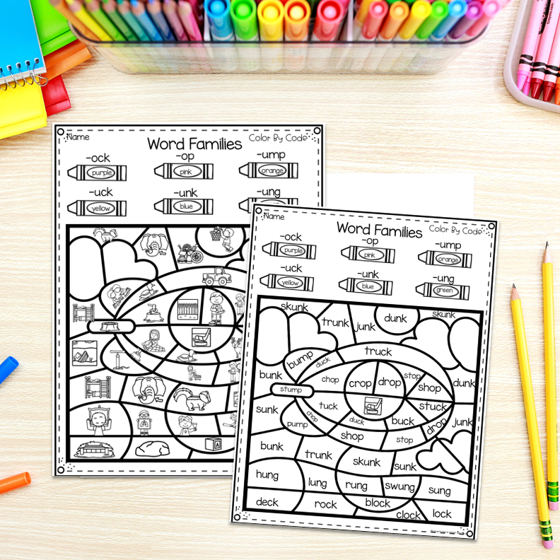 Word Family Worksheets | Color by Code Activities - Image 4