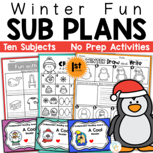 1st Grade Winter Sub Plans No Prep Emergency Binder