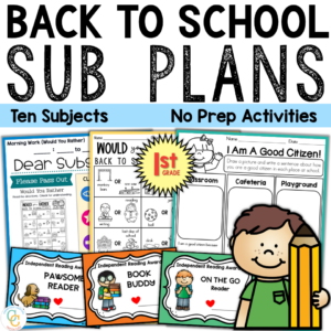 1st Grade Back to School Sub Plans No Prep Activities