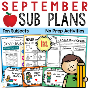 1st Grade Back to School Sub Plans No Prep Activities