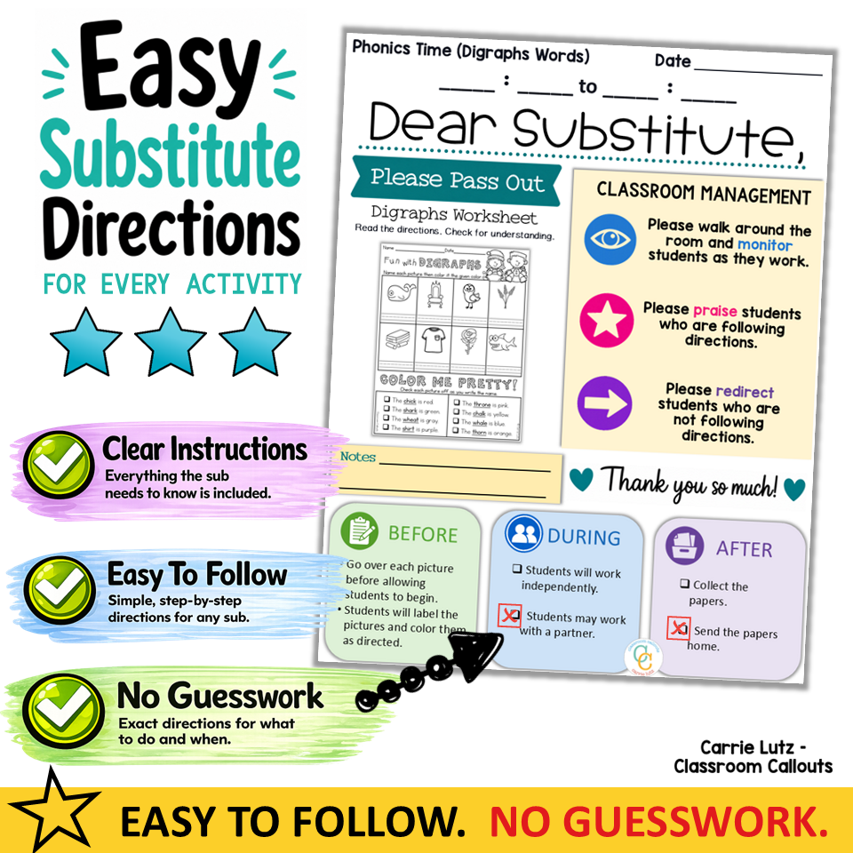 1st Grade Back to School Sub Plans No Prep Activities - Image 3