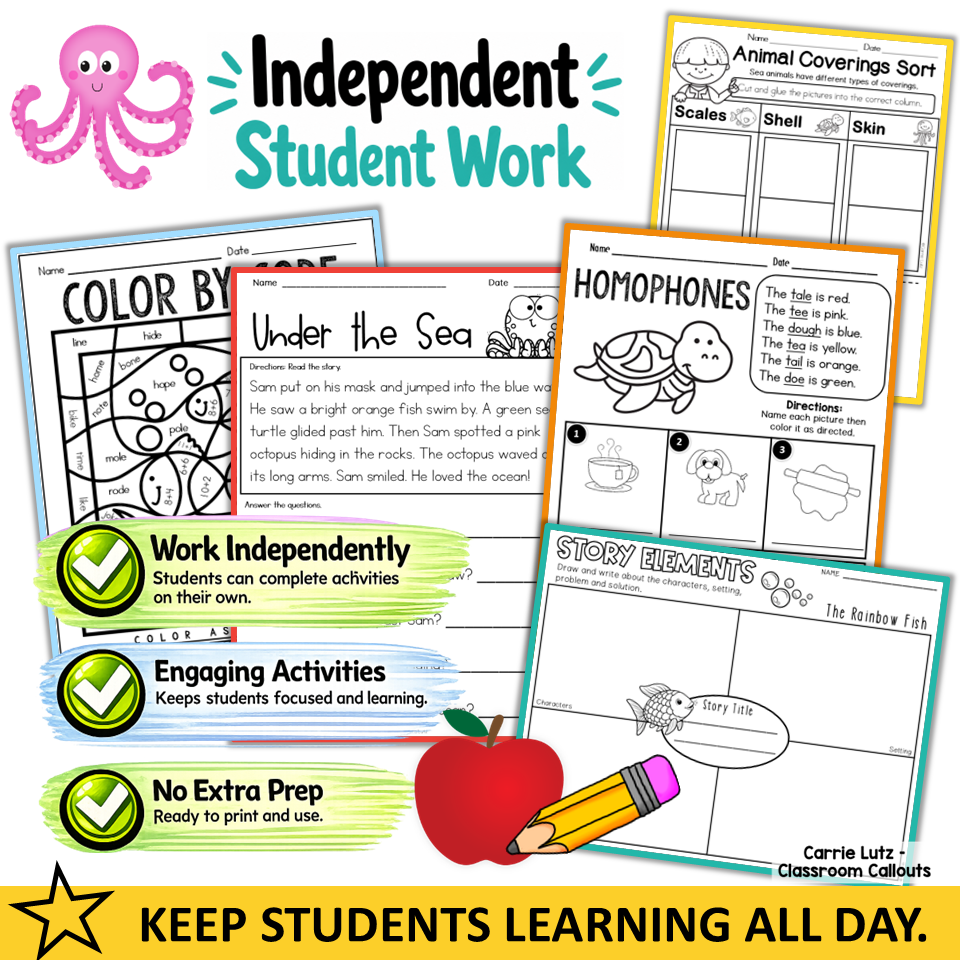 1st Grade Ocean Themed Sub Plans No Prep Activities - Image 2