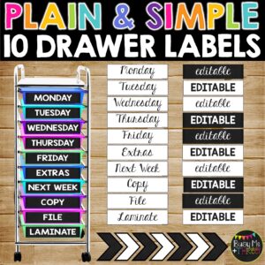 Plain and Simple 10 Drawer Cart Labels Editable Classroom