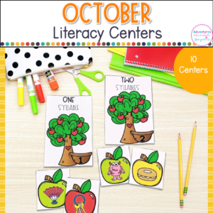 Kindergarten Literacy Centers Fall Activities | October Centers