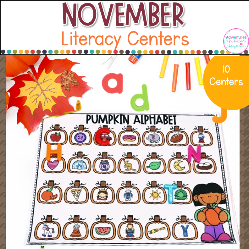 November Literacy Centers for Kindergarten | Fall Literacy Activities