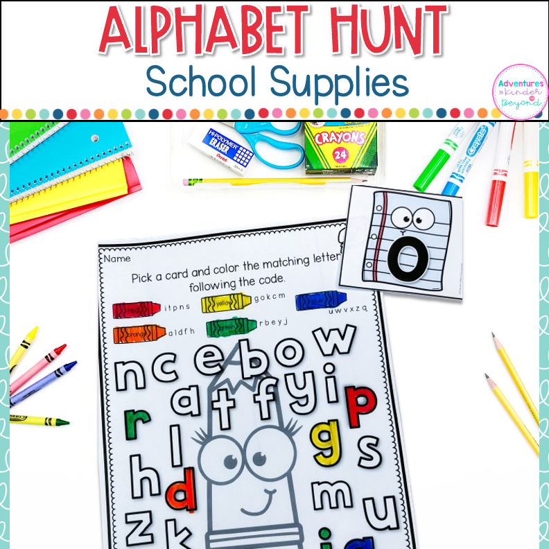 Back to School Alphabet Hunt letter recognition activities for kindergarten