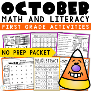 1st Grade October Math and Literacy Worksheets
