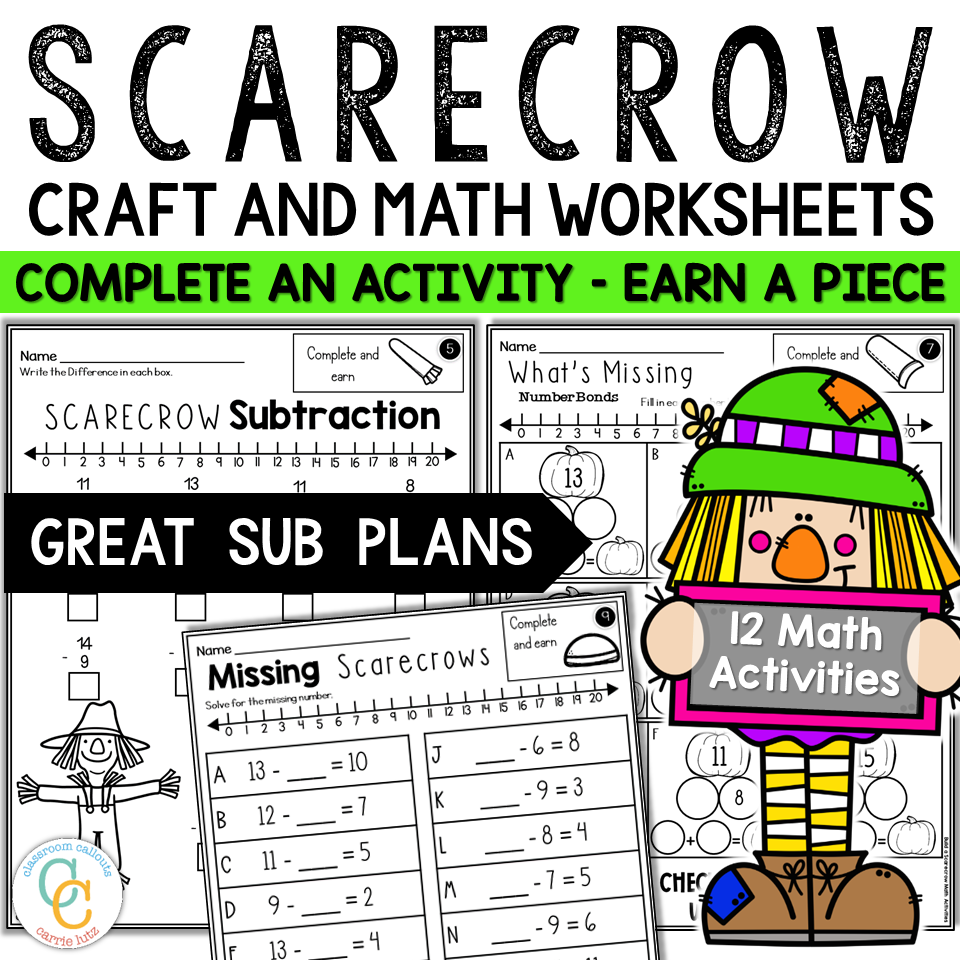 1st Grade Math No Prep Scarecrow Worksheets Packet