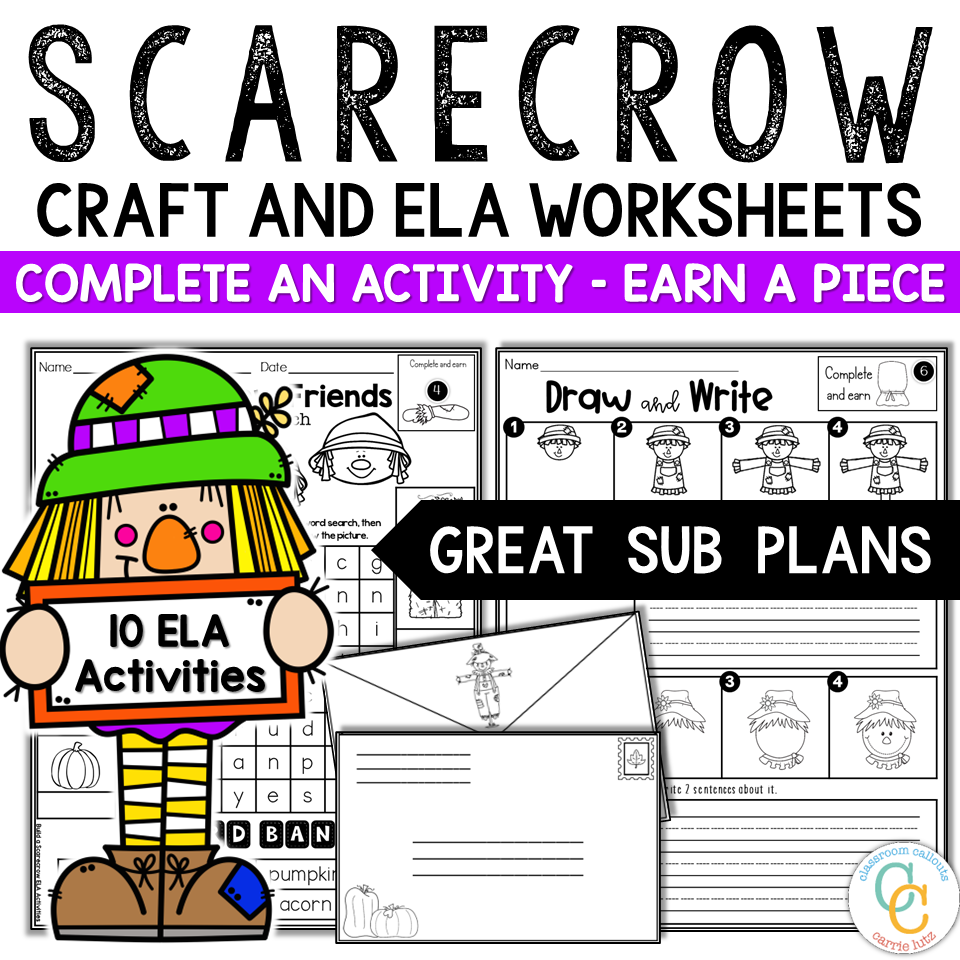 1st Grade ELA No Prep Scarecrow Worksheets Packet