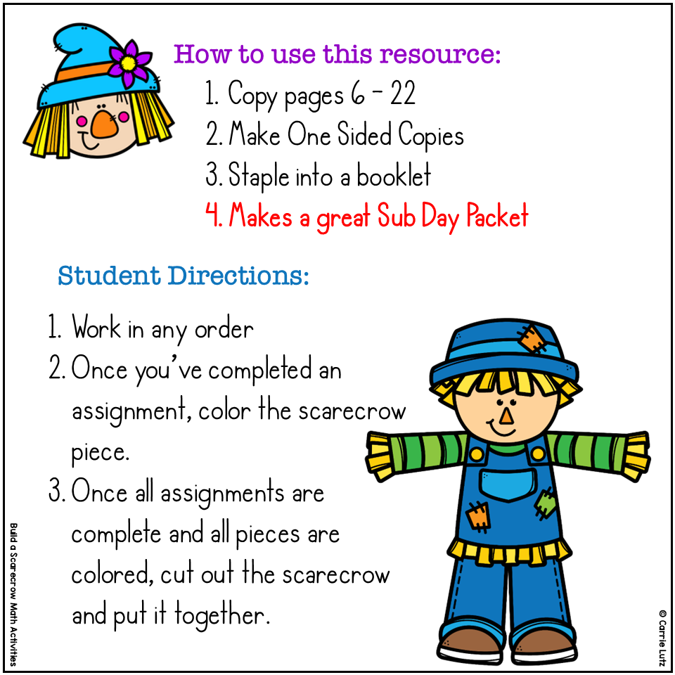 1st Grade Math No Prep Scarecrow Worksheets Packet - Image 3