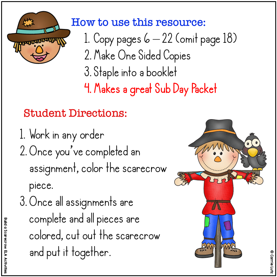 1st Grade ELA No Prep Scarecrow Worksheets Packet - Image 3