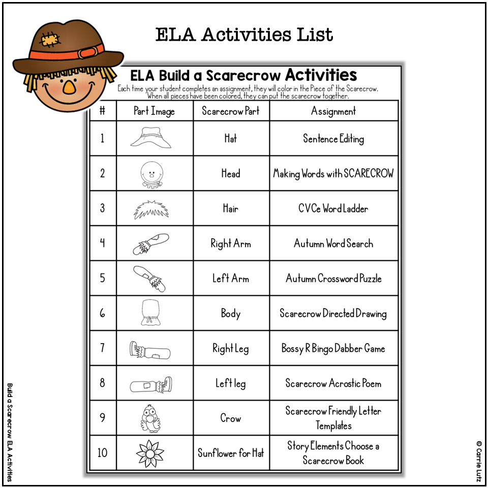 1st Grade ELA No Prep Scarecrow Worksheets Packet - Image 2